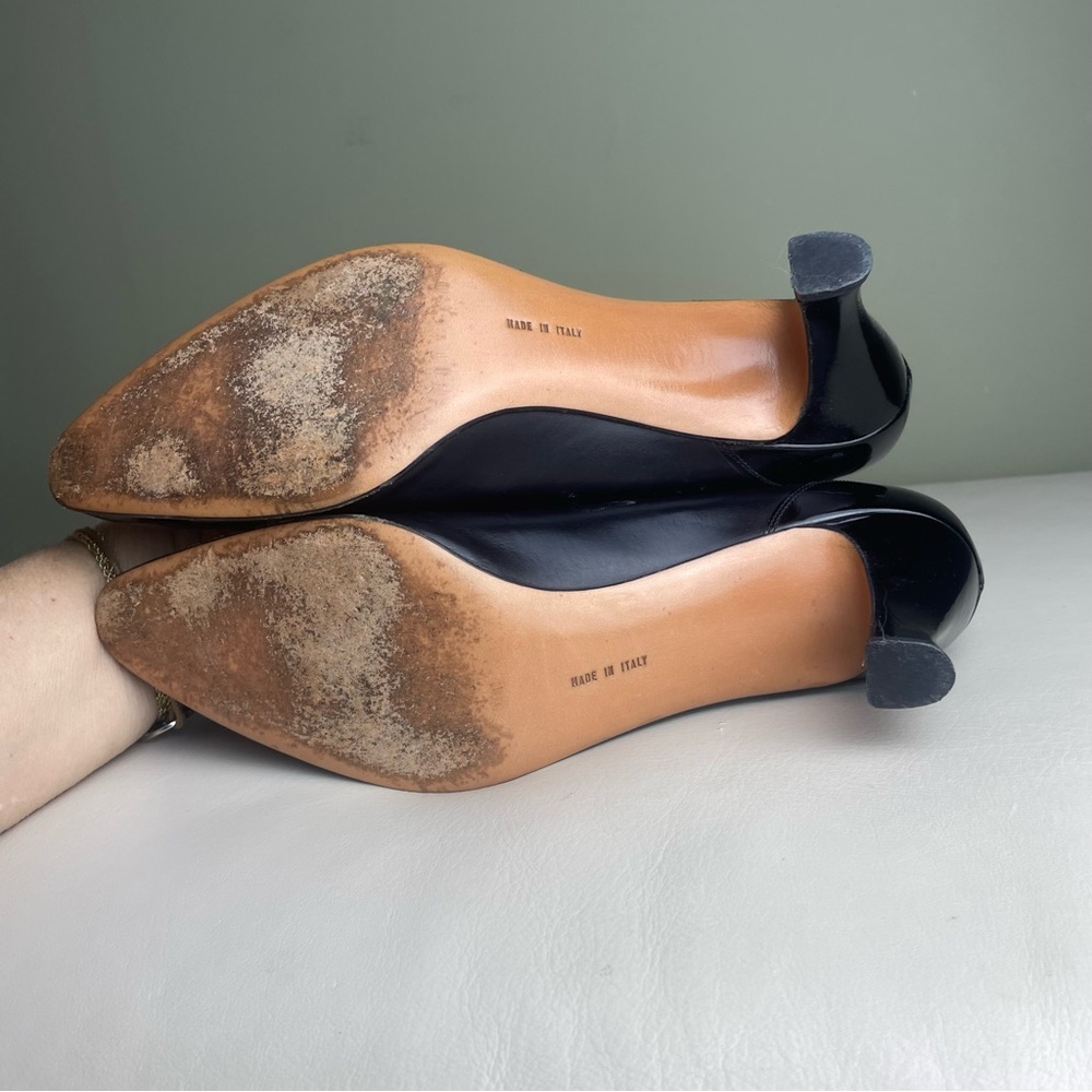 Vintage Salvatore Ferragamo Genuine Black leather heels Size 9 AAAA - Picture 8 of 16